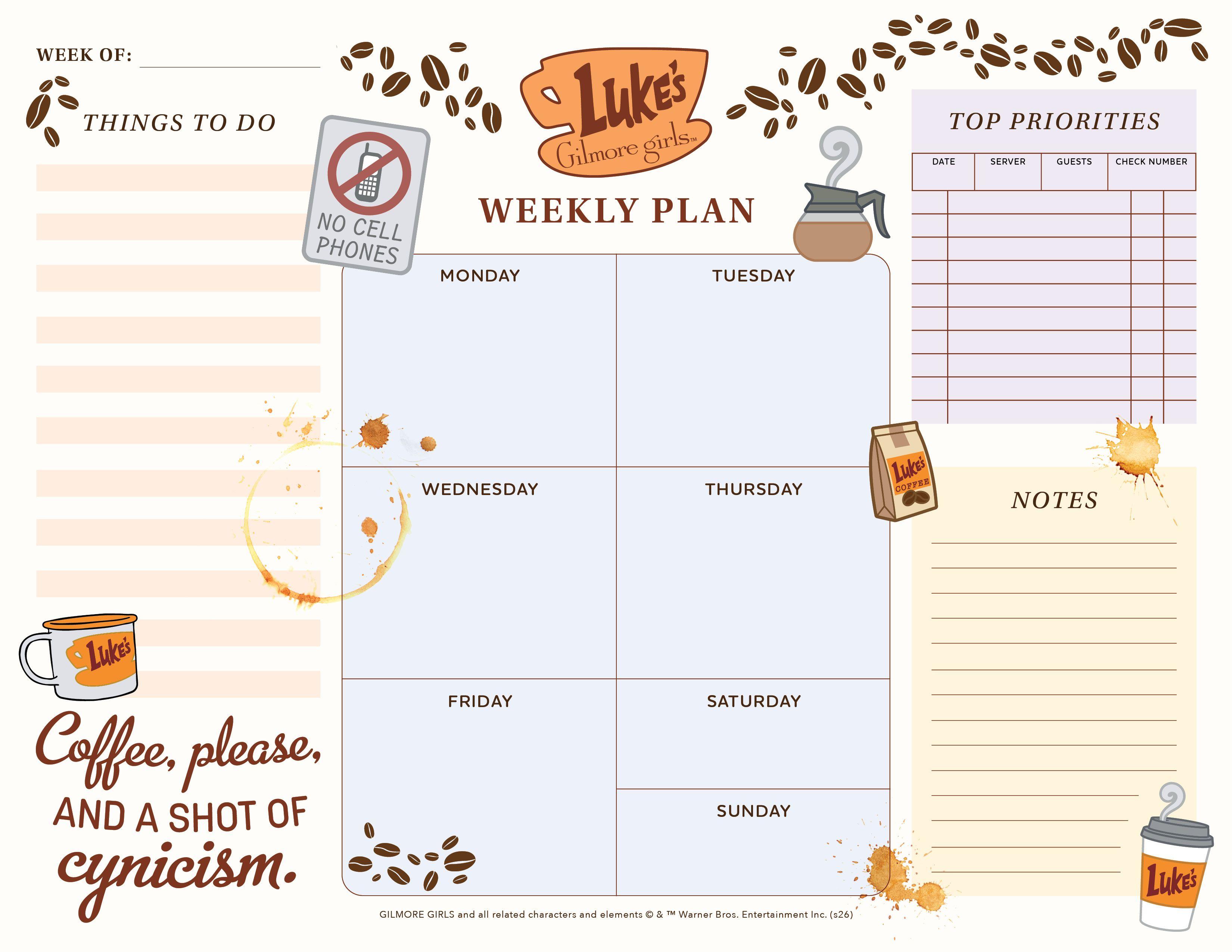 Gilmore Girls Weekly Planner Notepad